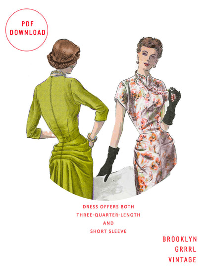 PDF Pattern - 1940's Dress with Back Pleating / Bust 34