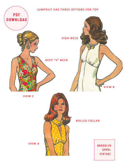 PDF Pattern - 1970s Jumpsuit / Multiple Sizes