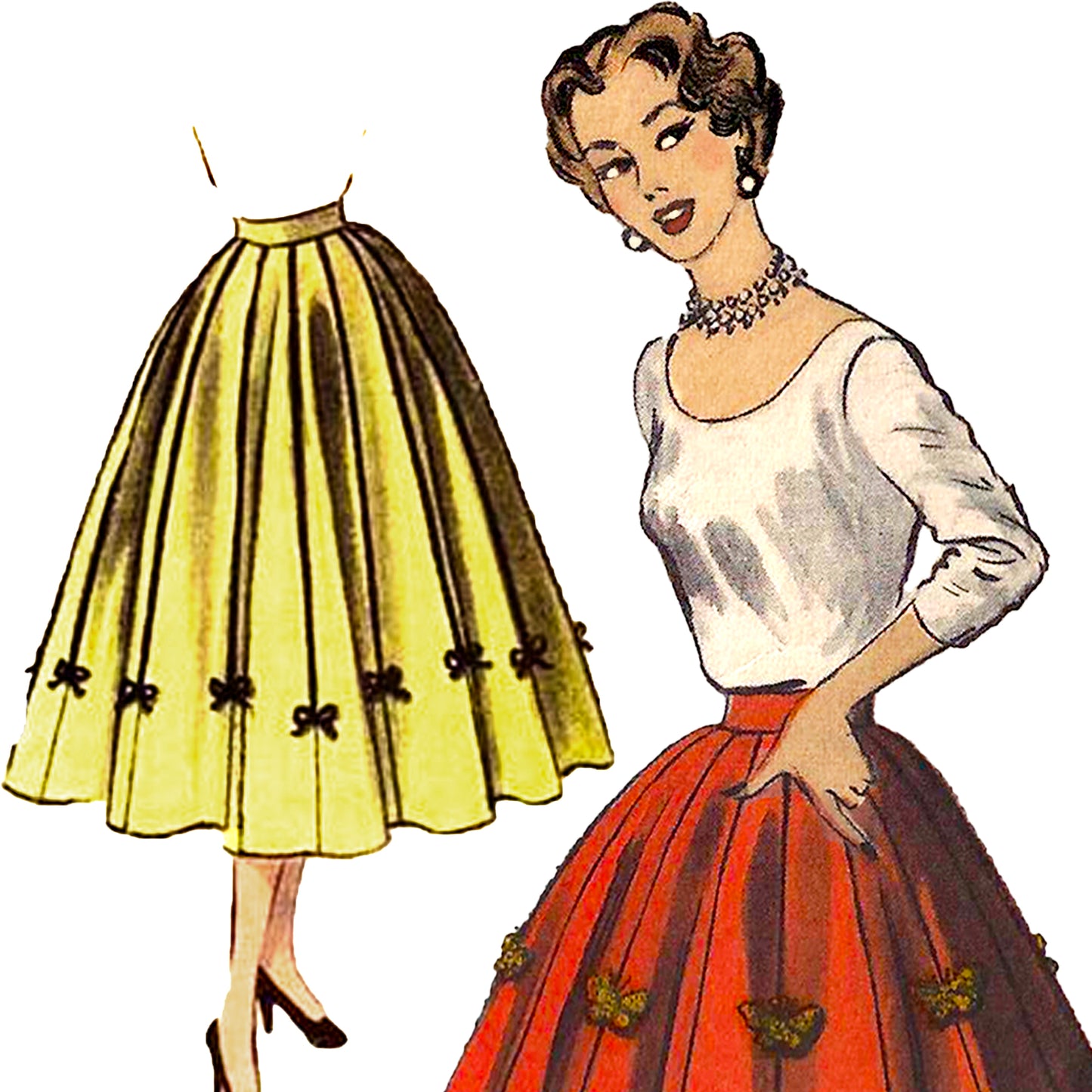 PDF Pattern - 1950's Sixteen Panel Skirt / Waist 28"