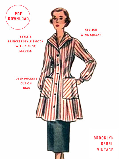 PDF Pattern  1940s Day Dress / Smock with Pockets / Bust 30