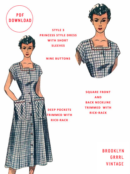 PDF Pattern  1940s Day Dress / Smock with Pockets / Bust 30
