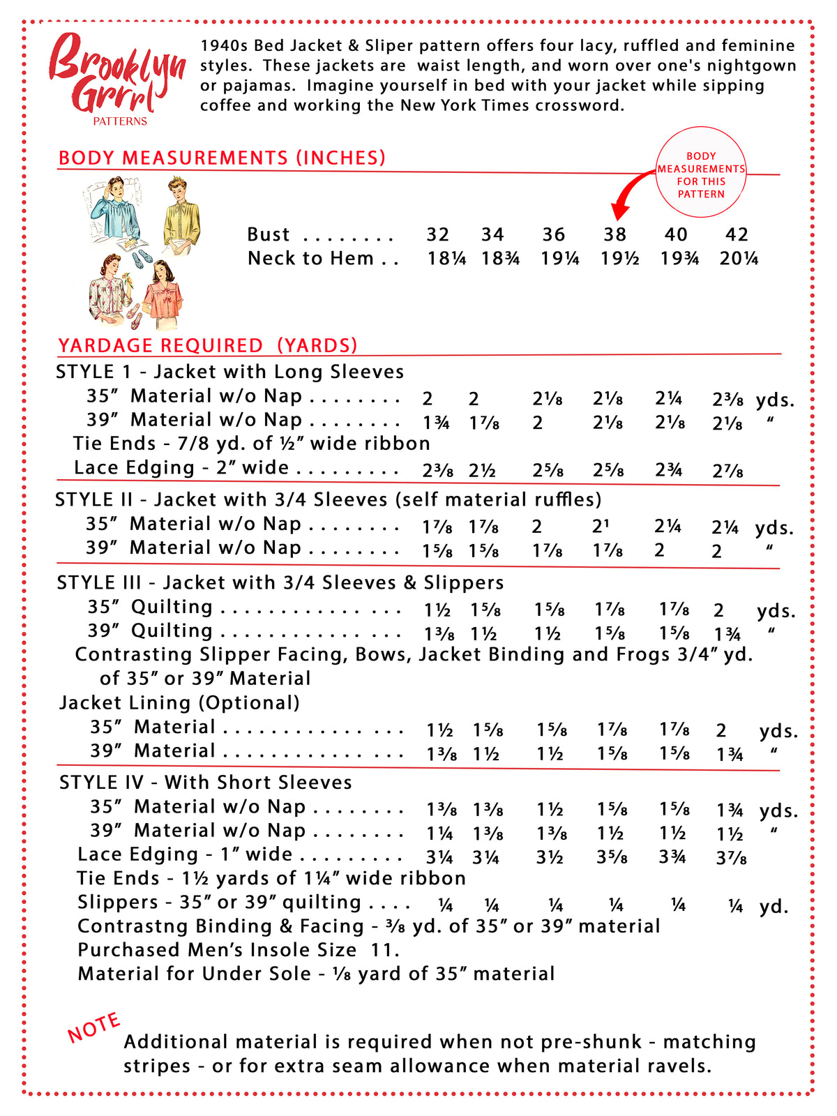 PDF Pattern 1940's 'Breakfast in Bed' Jacket and Slippers / Bust 38
