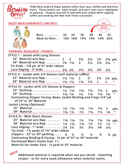 PDF Pattern 1940's 'Breakfast in Bed' Jacket and Slippers / Bust 38