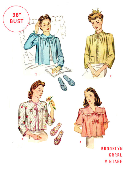 PAPER Pattern  1940's 'Breakfast in Bed' Jacket and Slippers / Bust 38