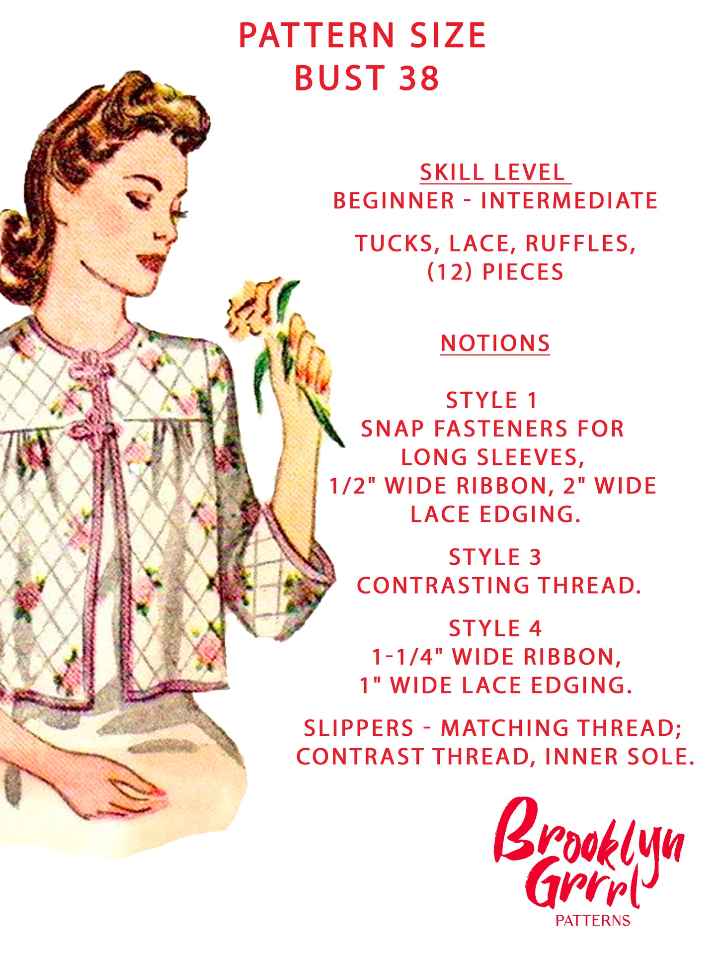 PAPER Pattern  1940's 'Breakfast in Bed' Jacket and Slippers / Bust 38