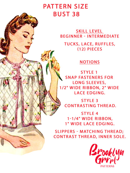 PAPER Pattern  1940's 'Breakfast in Bed' Jacket and Slippers / Bust 38