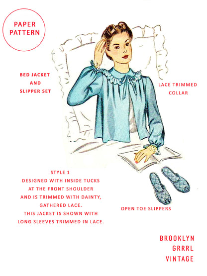 PAPER Pattern  1940's 'Breakfast in Bed' Jacket and Slippers / Bust 38