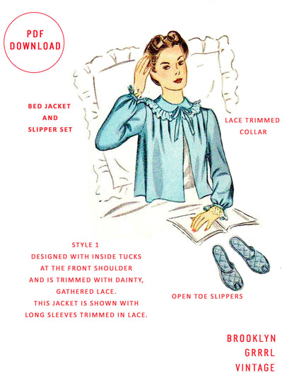 PDF Pattern 1940's 'Breakfast in Bed' Jacket and Slippers / Bust 38