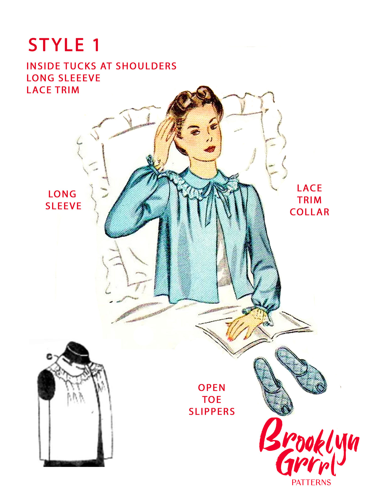 PDF Pattern 1940's 'Breakfast in Bed' Jacket and Slippers / Bust 38