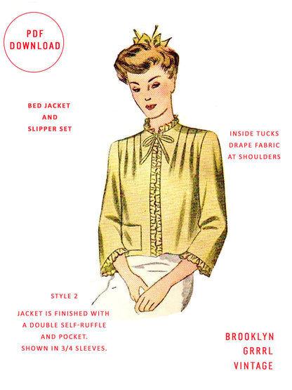 PDF Pattern 1940's 'Breakfast in Bed' Jacket and Slippers / Bust 38