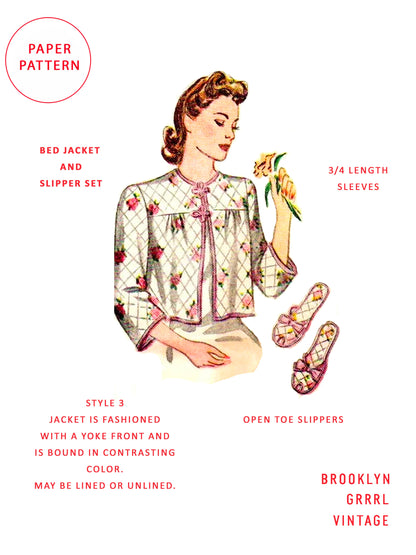 PAPER Pattern  1940's 'Breakfast in Bed' Jacket and Slippers / Bust 38