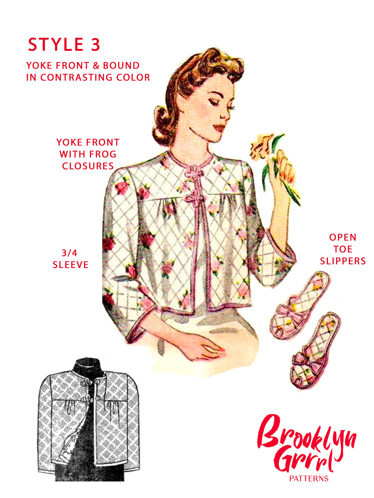 PAPER Pattern  1940's 'Breakfast in Bed' Jacket and Slippers / Bust 38