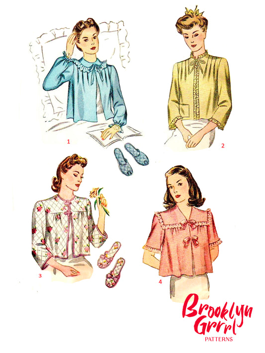 PDF Pattern 1940's 'Breakfast in Bed' Jacket and Slippers / Bust 38
