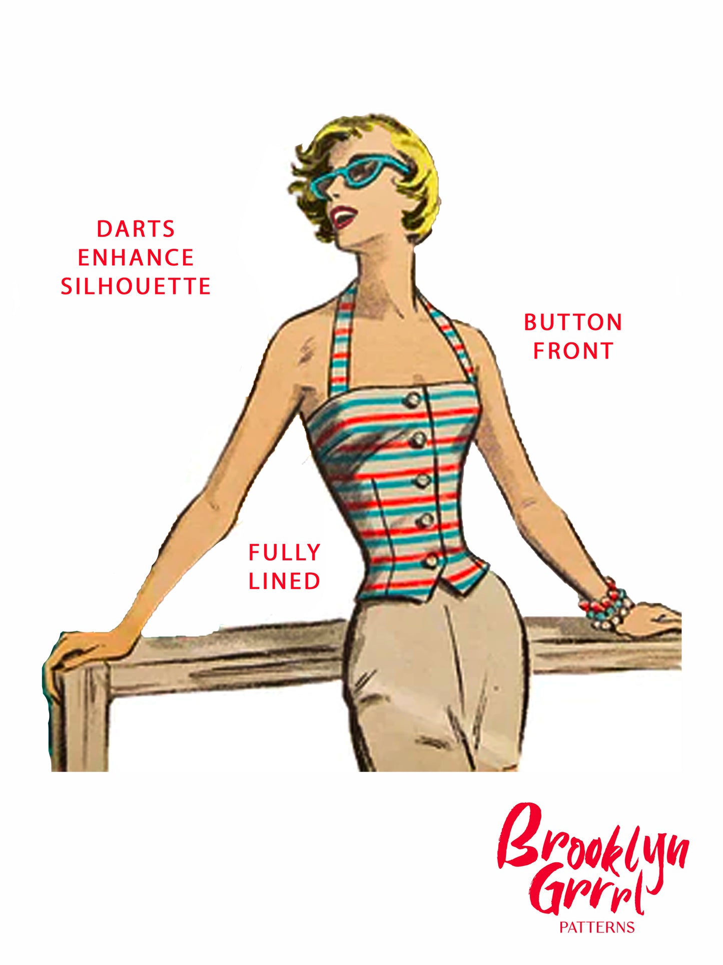 PDF Pattern - 1950's Halter and Crop Top / Multiple Sizes