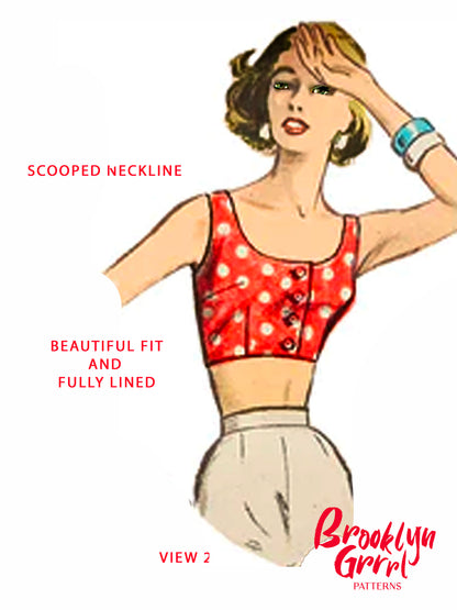 PDF Pattern - 1950's Halter and Crop Top / Multiple Sizes
