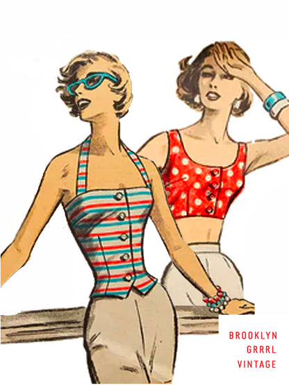 PAPER Pattern - 1950's Halter and Crop Top / Multiple Sizes