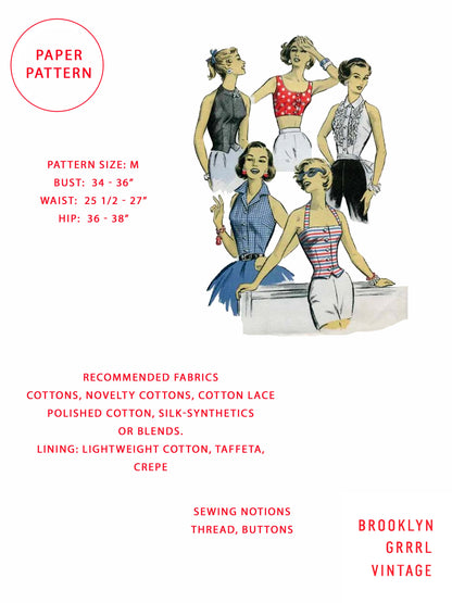PAPER Pattern  1950's Halter Top in Four Styles / Bust 32