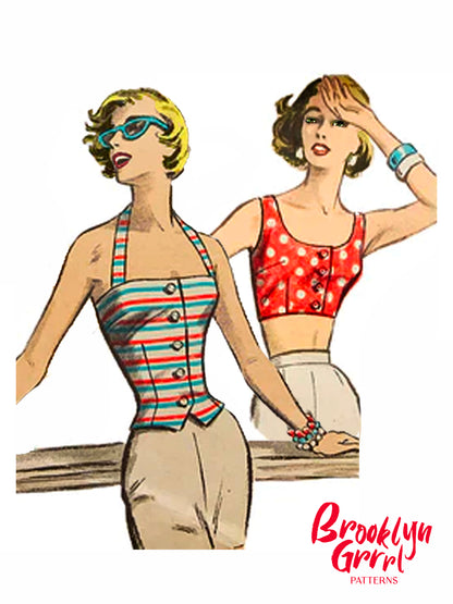 PDF Pattern - 1950's Halter and Crop Top / Multiple Sizes