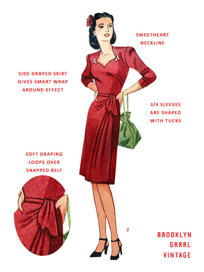 PDF Pattern - 1940s Sweetheart Neckline Dress / Bust 36