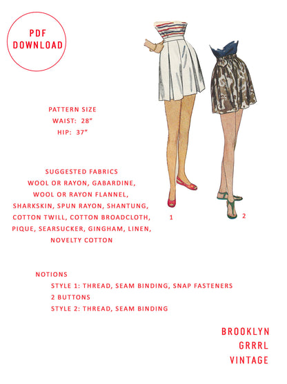 PDF Pattern - 1940s Shorts / Waist 28