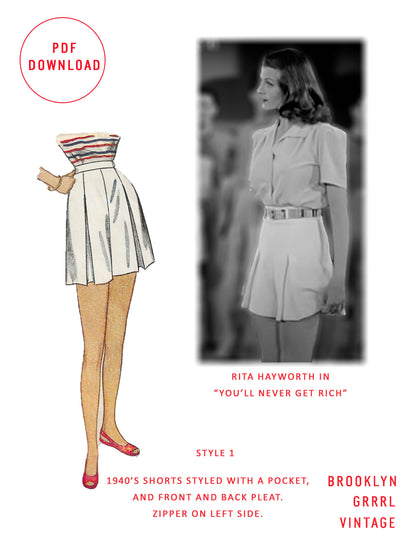 PDF Pattern - 1940s Shorts / Waist 28