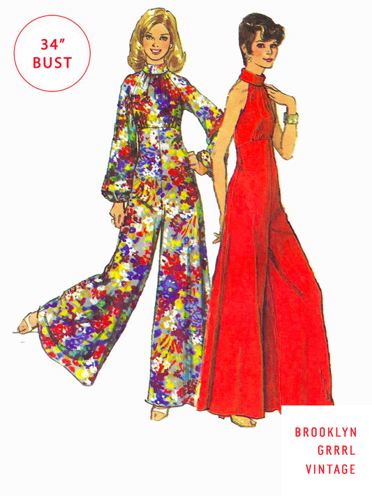 PDF Pattern - 1970's Jumpsuit with Raglan Sleeves / Bust 34