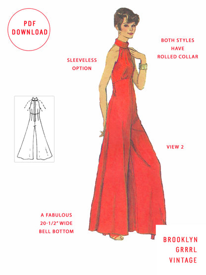 PDF Pattern - 1970's Jumpsuit with Raglan Sleeves / Bust 34