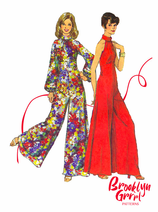 PDF Pattern - 1970's Wide Leg Jumpsuit / Multiple Sizes