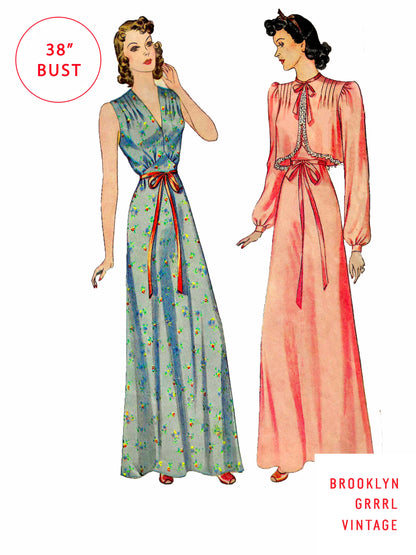 PDF Pattern - 1940s Nightgown and Bed Jacket  / Bust 38