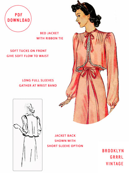 PDF Pattern - 1940s Nightgown and Bed Jacket  / Bust 38