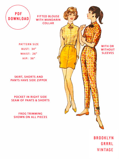 PDF Pattern - 1950s Four Piece Ensemble / Bust 34