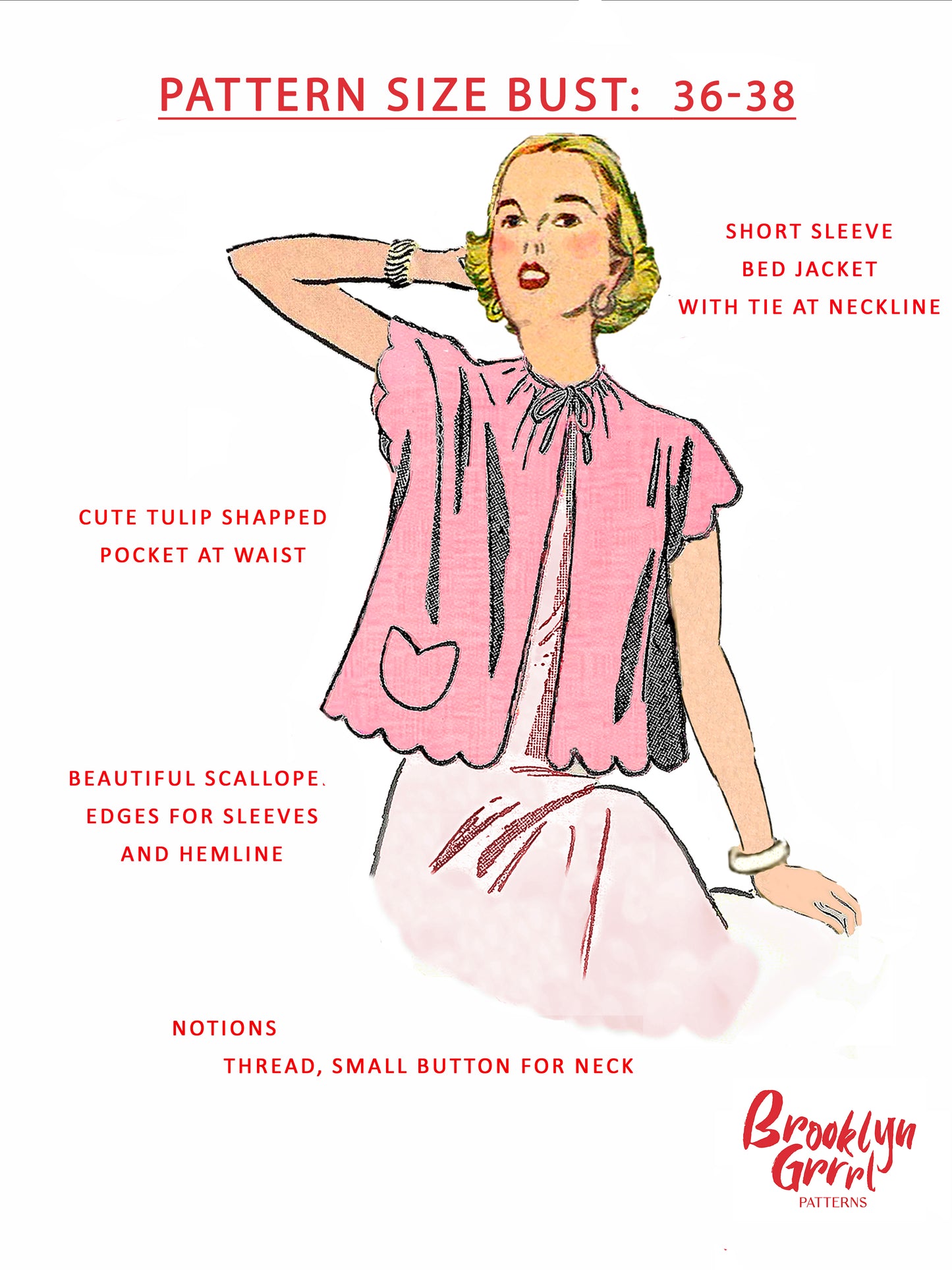 PDF Pattern  1940s Bed Jacket / Bust 36-38