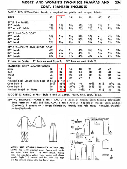 PDF Pattern 50s Pajamas & Coat / Bust 32