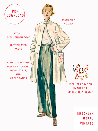 PDF Pattern 50s Pajamas & Coat / Bust 32