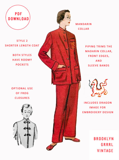 PDF Pattern 50s Pajamas & Coat / Bust 32