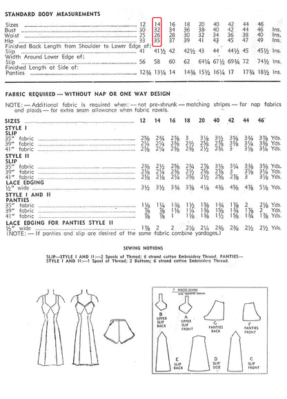 PAPER Pattern 1940s Full Length Slip and Panties / Bust 32