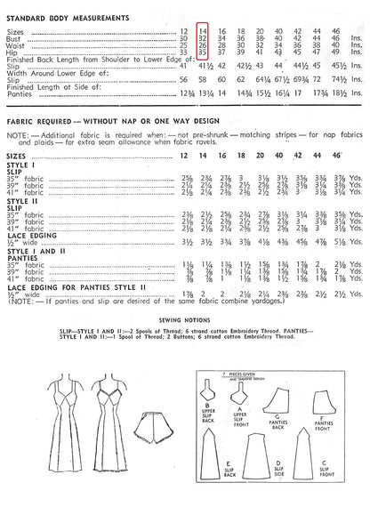 PDF Pattern 1940s Full Length Slip and Panties / Bust 32