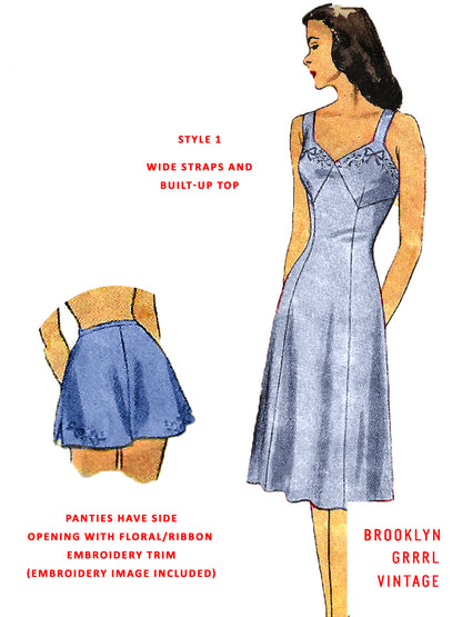 PDF Pattern 1940s Full Length Slip and Panties / Bust 32