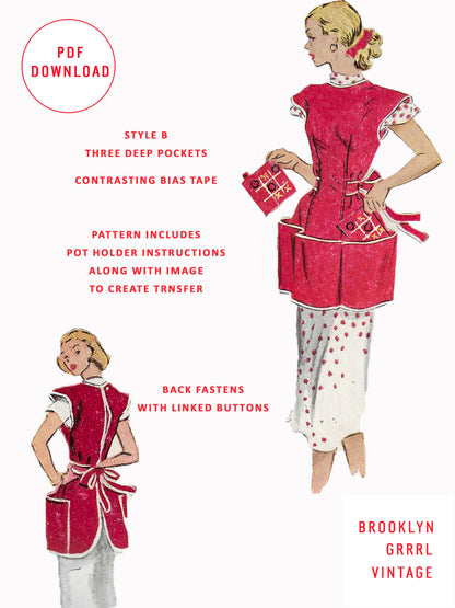 PDF Pattern - 1950s Cobbler Apron / Bust 32-34