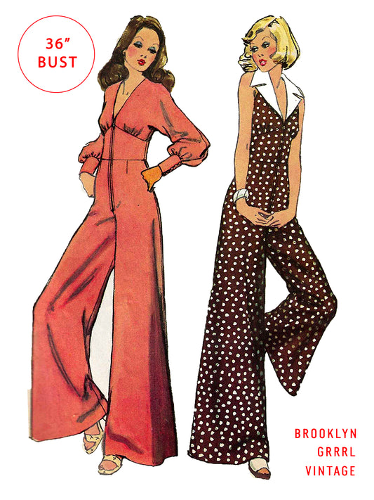 PDF Pattern - 1970s Jumpsuit with Shaped Midriff / Bust 36