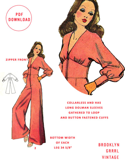 PDF Pattern - 1970s Jumpsuit with Shaped Midriff / Bust 36