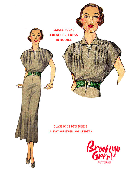 PDF Pattern  1930s Day and Evening Dress / Bust 34