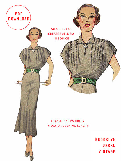 PDF Pattern  1930s Day and Evening Dress / Bust 34