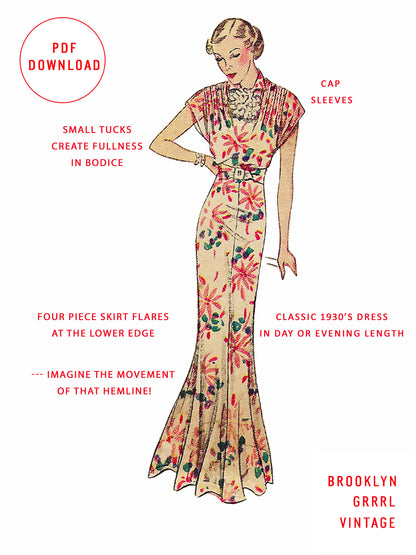 PDF Pattern  1930s Day and Evening Dress / Bust 34
