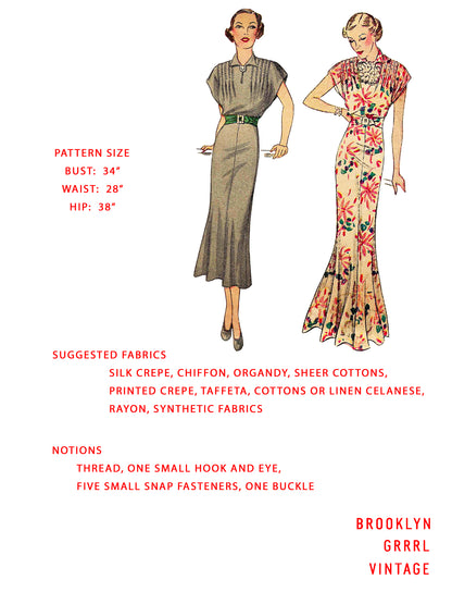 PAPER Pattern  1930s Day and Evening Dress / Bust 34