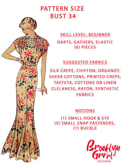 PDF Pattern  1930s Day and Evening Dress / Bust 34
