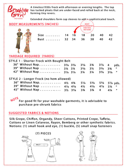 PDF Pattern  1930s Day and Evening Dress / Bust 34