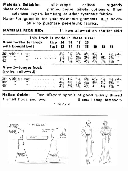 PDF Pattern  1930s Day and Evening Dress / Bust 34