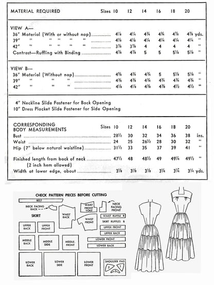 PDF Pattern - 1950s Dress with Tiered Skirt / Bust 38