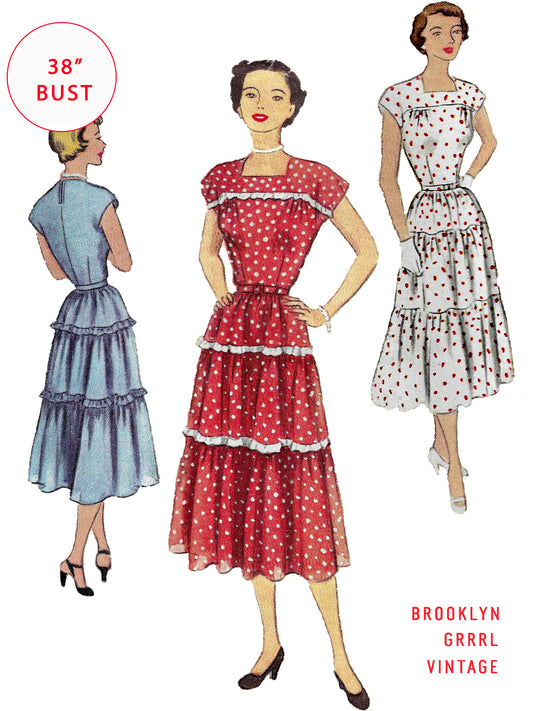 PDF Pattern - 1950s Dress with Tiered Skirt / Bust 38